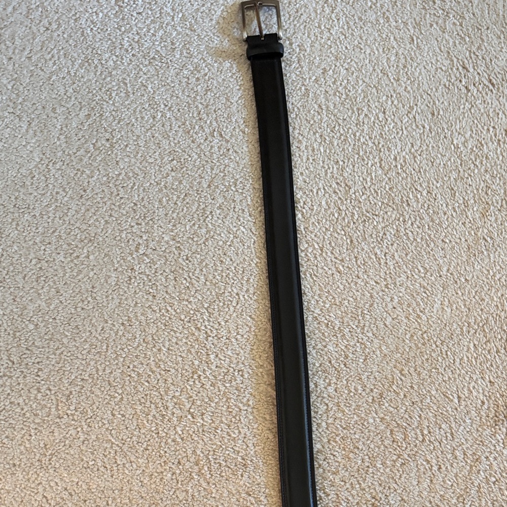 Perry Ellis Black Leather Belt with Silver Buckle